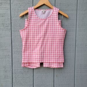 J Crew Cotton Gingham Plaid Crop Top Biker Short Set sz S Pink White